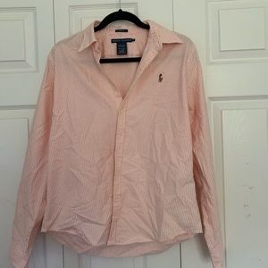 orange seersucker button down